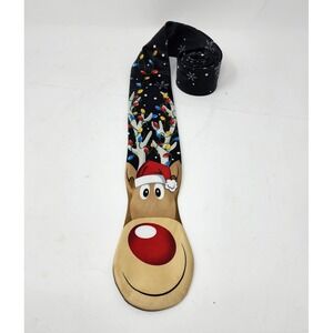 Noel Holiday Collection Neck Tie Rudolph Red Nosed Reindeer Black w Snowflakes
